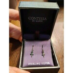 CONTESSA Di Capri STERLING SILVER Cross Earrings, Gift box NWOT Petite Patina